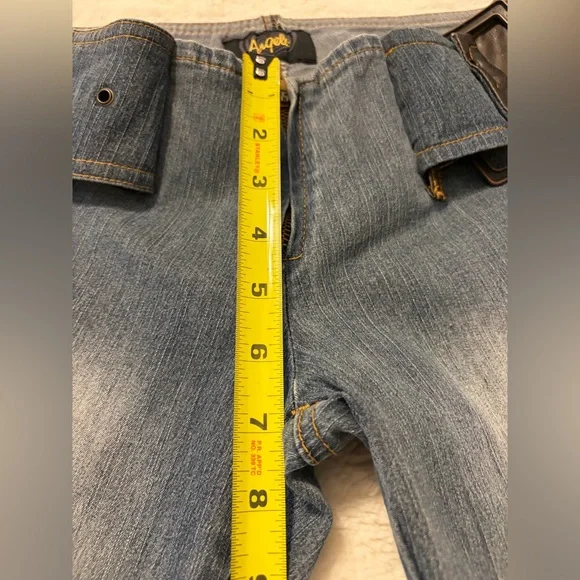 Angels Blue Flare Jeans with Brown Faux-Leather Waistband - Picture 8 of 12